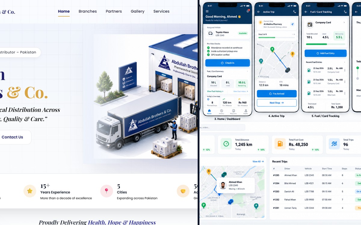 Abdullah Brothers & Co. company website and driver distribution tracker app